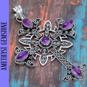Amethyst Handmade Celtic Halo Gothic Cross Pendant
